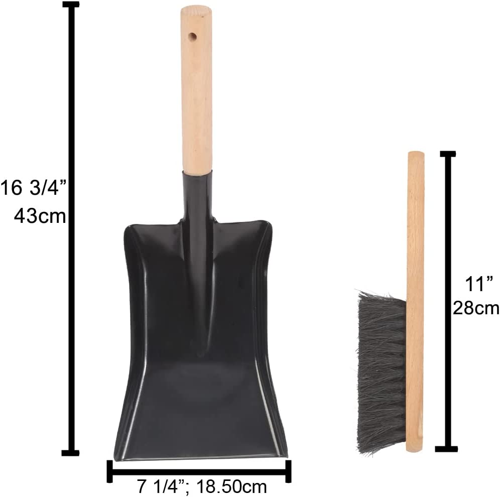 Coal Shovel and Hearth Brush Set Made of Natural Wood and Coco Bristles, Hearth Tidy Set, Fireplace Shovel and Brush, Fireplace Tool Set, Metal Brush Pan Set, Fireplace Tools Firepit Tools