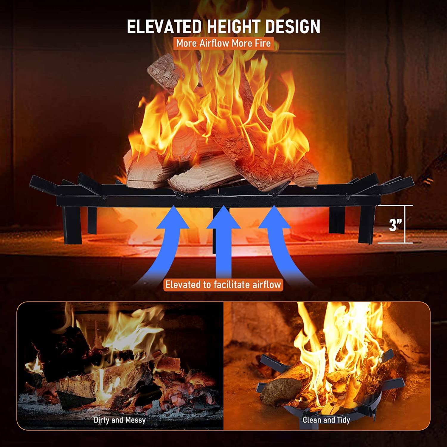 Fire Pit Grate Log Grate Round 40in Heavy Duty 16 Iron Bars Wagon Wheel Firewood Fireplace Grate 12 Legs for Indoor Chimney Hearth Kindling, Outdoor Patio Camping Firepits