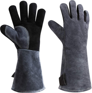 Heat Resistant Welding Gloves 16 inches Cowhide Leather - Long Sleeve and Insulated Lining BBQ Glove