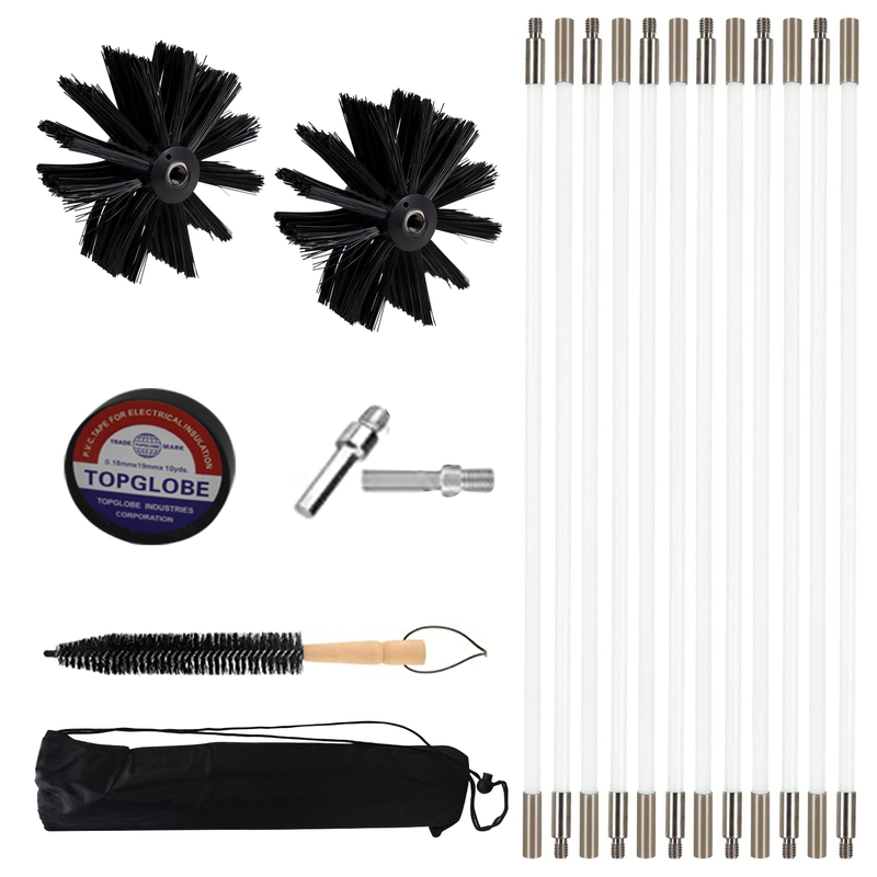 12 Feet Dryer Vent/Duct Brush Cleaning Kit, Lint Remover,Fireplace Chimney Brushes,Dryer Vent Cleaner Kit,Chimney Cleaning Brush Kit,1 Nylon Brush Heads, 6 Rods, Use with or Without a Power Drill