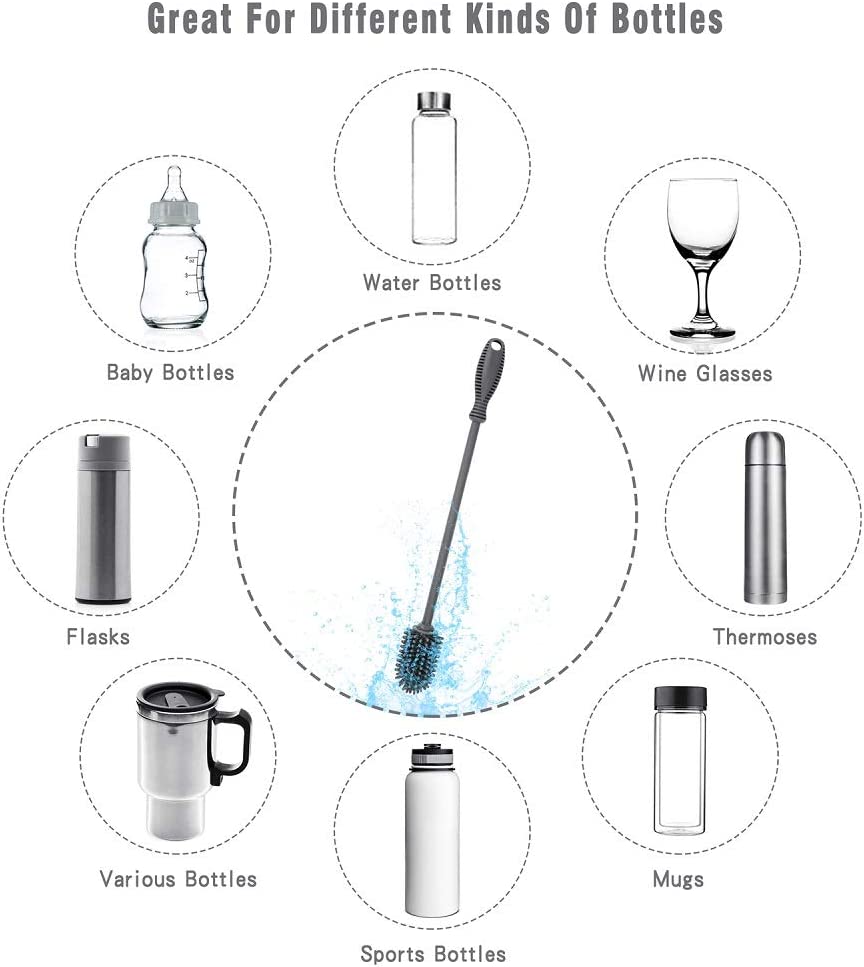 Bottle Cleaning Brush with Long Handle, 12.5" Water Bottle Cleaner for Baby Bottles, Hydro Flask, Sports Bottle, Vase, Glassware, Perfect for Smaller Diameter Bottle Openings