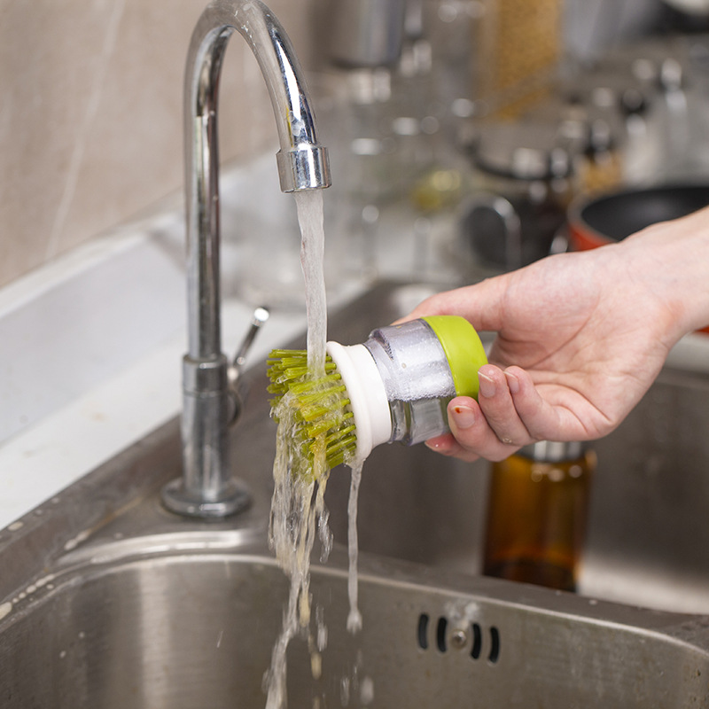 Soap Dispensing Palm Brush, Kitchen Brush for Dish Pot Pan Sink Cleaning,