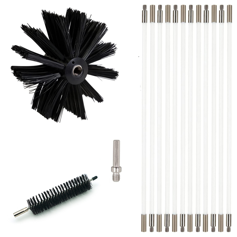 Dryer Vent Duct Cleaner Kit Chimney Cleaning Brush 6 inch 4 inch Drier Lint Sweeping Tool 24’ Flexible Rods Drill Attachment
