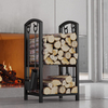 Fireplace Log Rack with 4 Tools Fireside Firewood Holders Lumber Storage Stacking Black Wrought Iron Heavy Duty Logs Bin Holder for Fireplace Tool