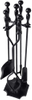 5 Pcs Fireplace Tools Sets Black Handle Wrought Iron Large Fire Tool Set and Holder Outdoor Fireset Fire Pit Stand Indoor Rustic Tongs Shovel Antique Brush Chimney Poker Wood Accessories Kit