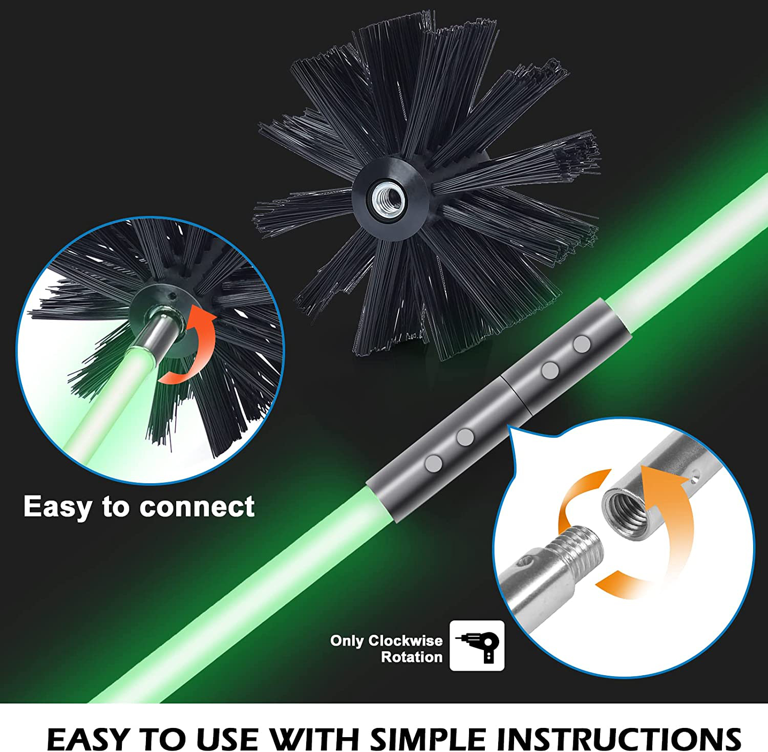 35 Feet Dryer Vent Cleaner Kit, New Upgrade Fluorescent Version Flexible Hose Dryer Lint Cleaning Brush Vent Cleaner with Drill Attachment , Durable Brush Head