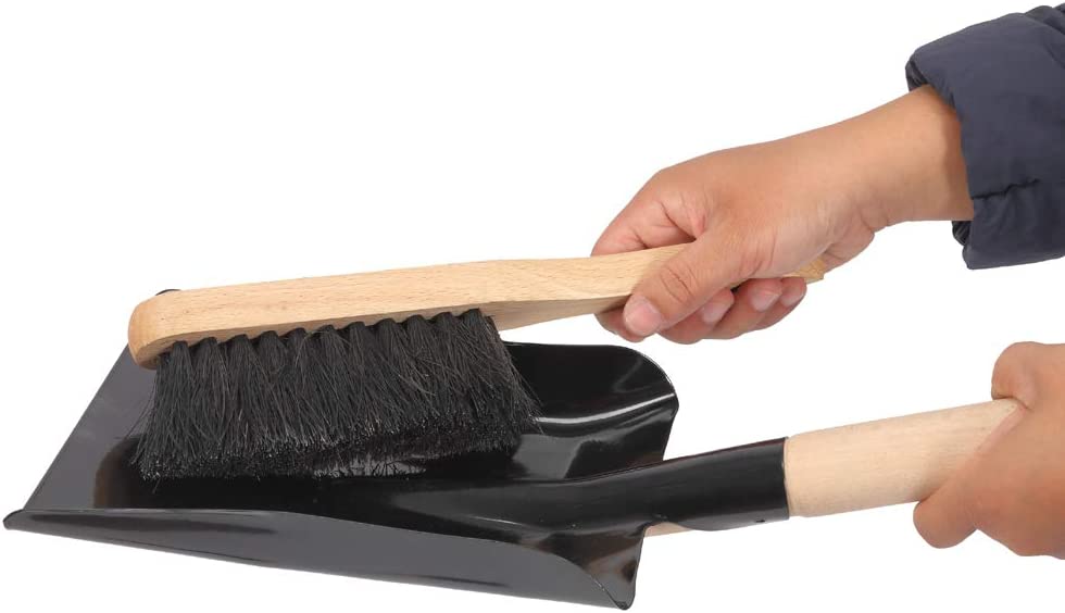 Coal Shovel and Hearth Brush Set Made of Natural Wood and Coco Bristles, Hearth Tidy Set, Fireplace Shovel and Brush, Fireplace Tool Set, Metal Brush Pan Set, Fireplace Tools Firepit Tools