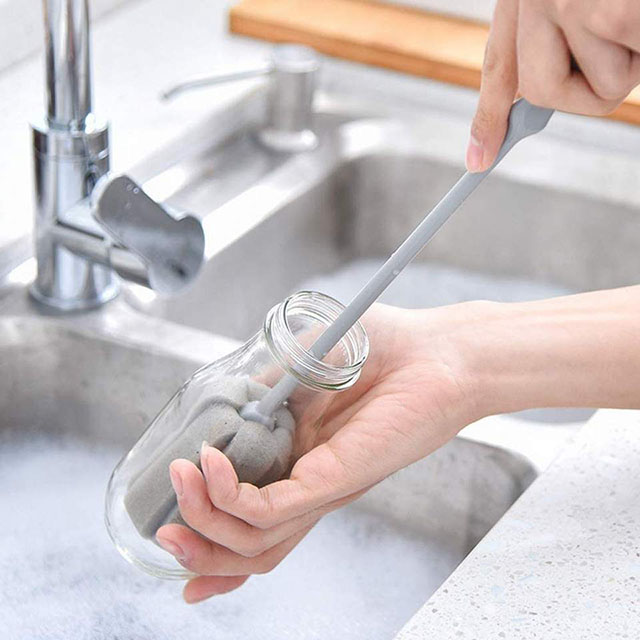 Factory Wholesale Long Handle Gray Foam Cup Brush Can Be Processed by Direct Order