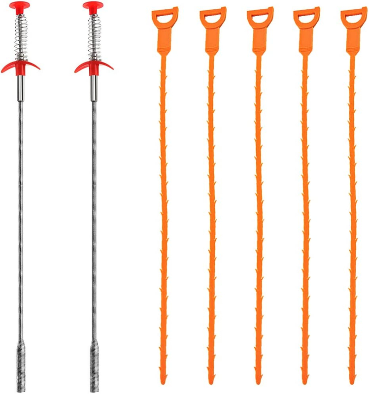 7 Pack Sewer Dredging Tools, 20 inch Hair Drain Clog Remover Drain Relief Auger Cleaning Tool