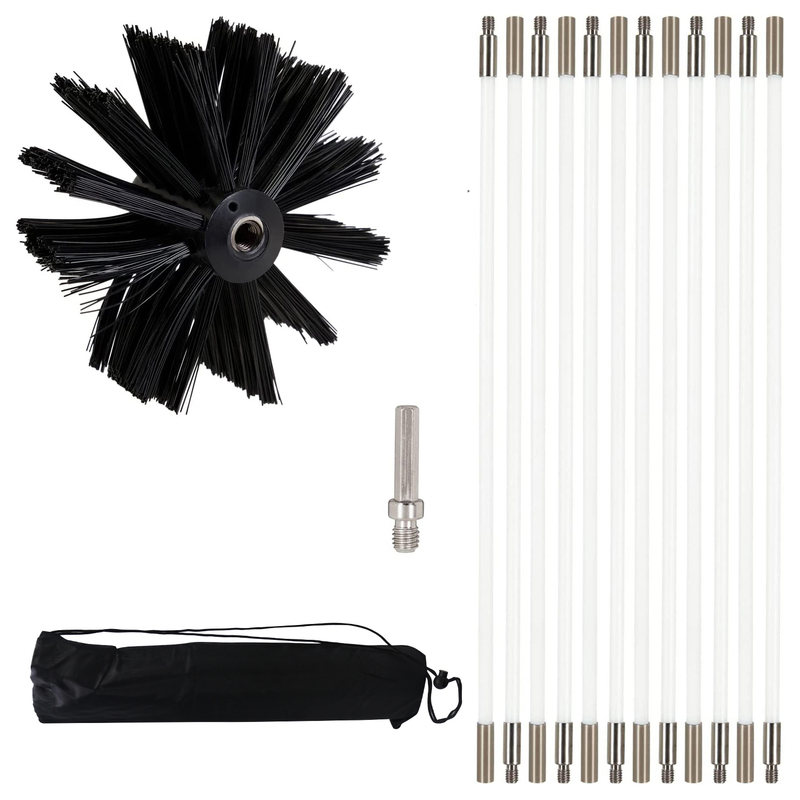 12FT Dryer Vent Cleaner Kit, Chimney Sweep Kit Pellet Stove Pipe Cleaning Brush Lint Remover for Dryer Duct Fireplace Vent Sweeping Tools with 9 Flexible Rods, Use with Or Without A Power Drill