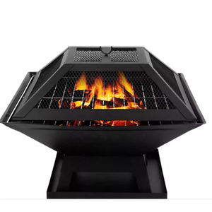 BBQ Fire Pit with Chimney Clay Firepit Outdoor Fireplace Black Mexican Chiminea Outdoor Fireplace SEB STEEL Cas