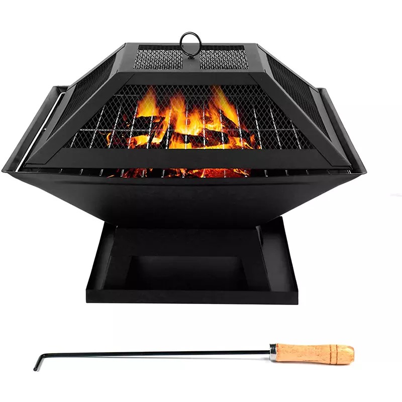 BBQ Fire Pit with Chimney Clay Firepit Outdoor Fireplace Black Mexican Chiminea Outdoor Fireplace SEB STEEL Cas
