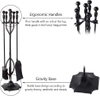 5 Pcs Fireplace Tools Sets Black Handle Wrought Iron Large Fire Tool Set and Holder Outdoor Fireset Fire Pit Stand Indoor Rustic Tongs Shovel Antique Brush Chimney Poker Wood Accessories Kit