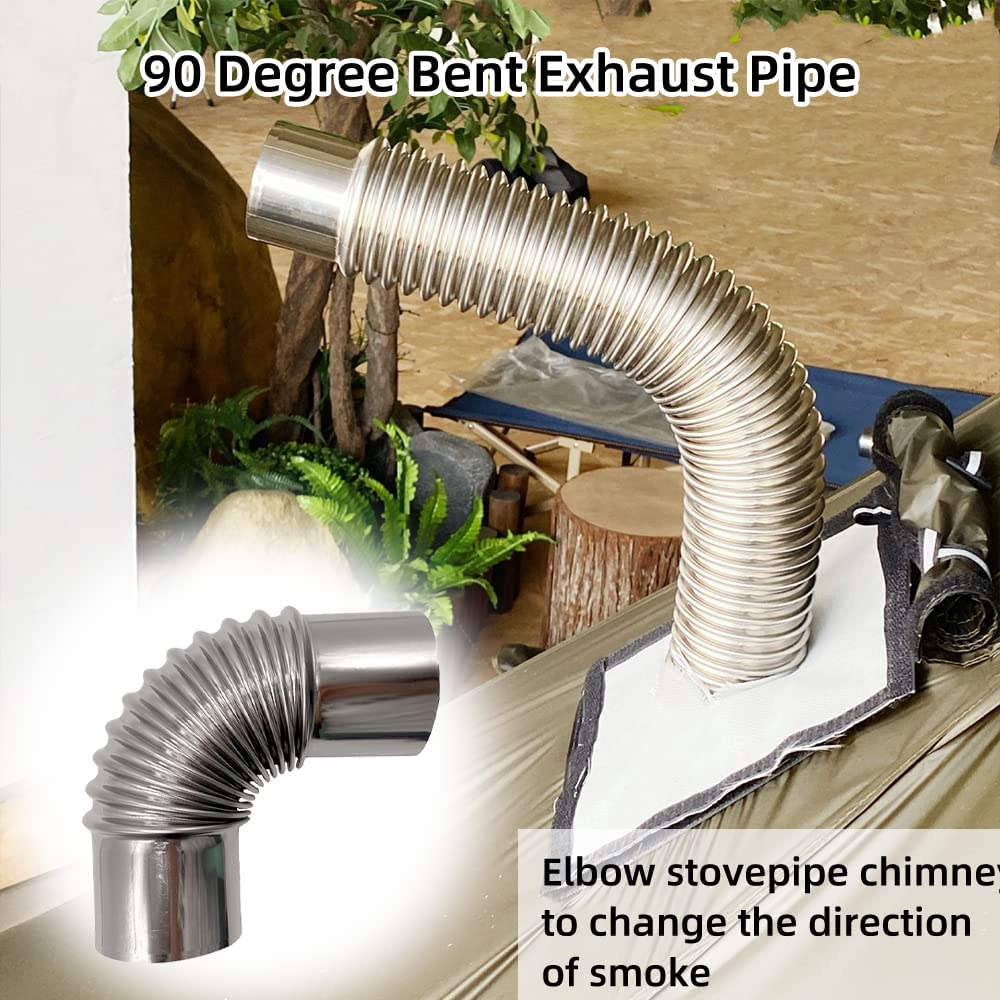 Stainless Steel Wood Stove Pipe Elbow 90 Degree Diameter 2.36 Inch Chimney Flue Elbow for Outdoor Camping Wood Stove Exhaust Pipes