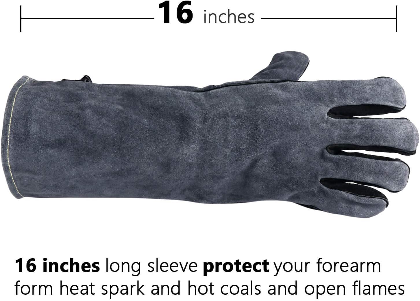 Heat Resistant Welding Gloves 16 inches Cowhide Leather - Long Sleeve and Insulated Lining BBQ Glove